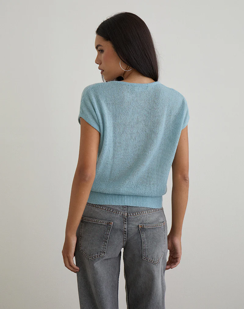 Sorin Deep Waistband Top in Knit Blue - Image 3