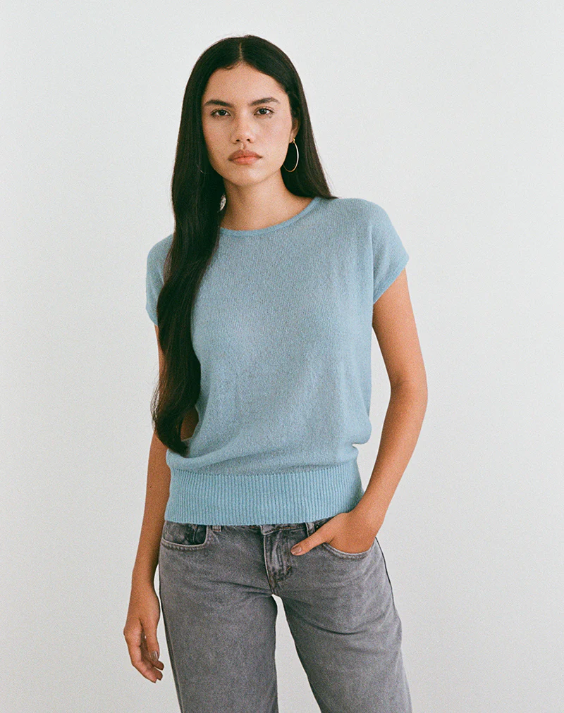 Sorin Deep Waistband Top in Knit Blue - Image 4