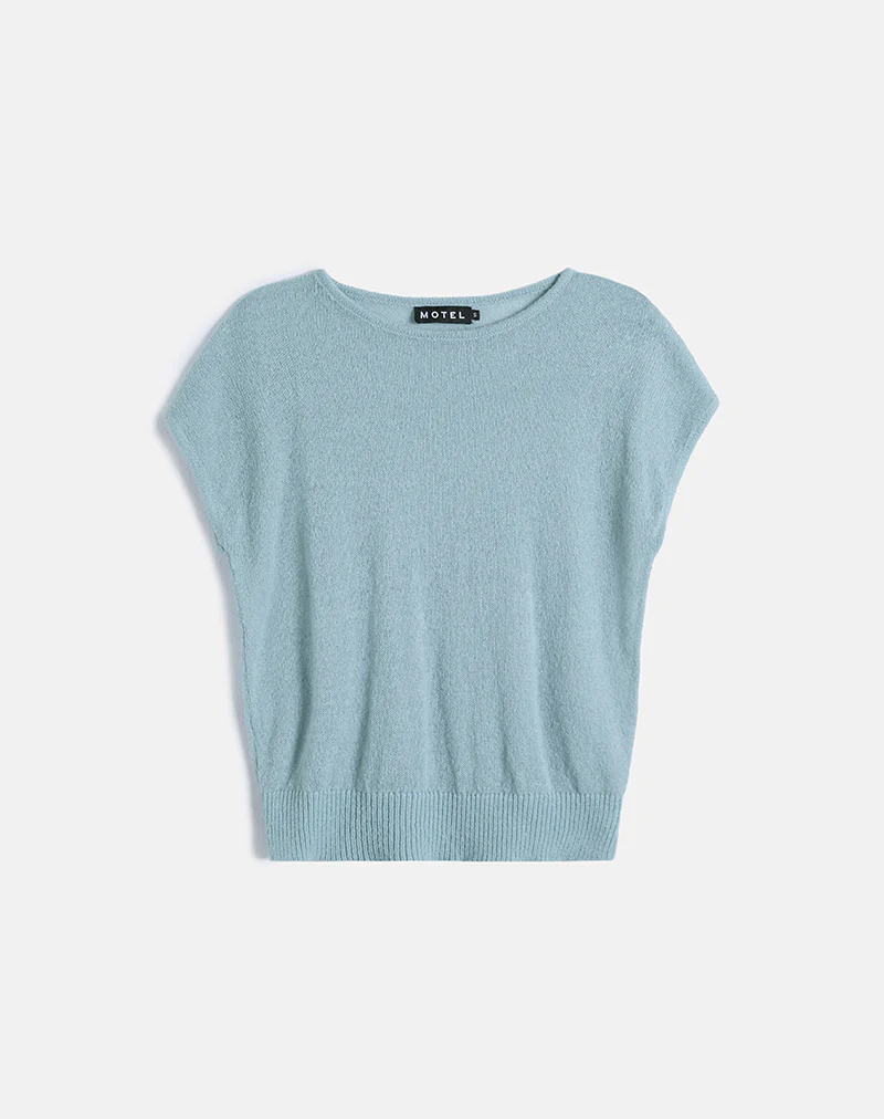 Sorin Deep Waistband Top in Knit Blue - Image 5