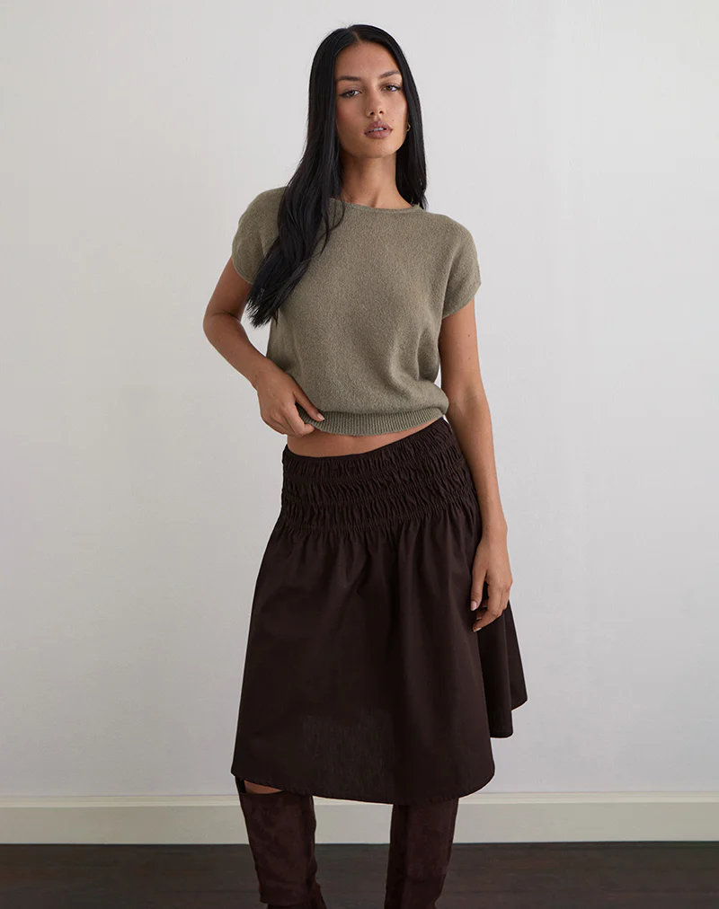 Sorin Deep Waistband Top in Knit Khaki - Image 2