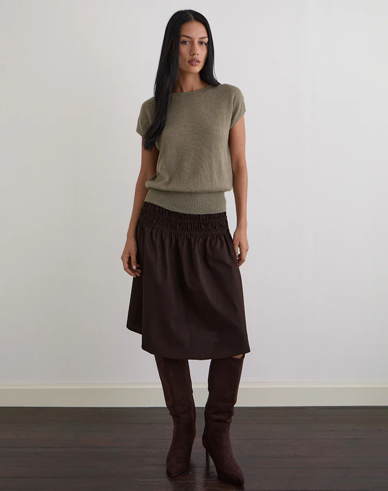 Sorin Deep Waistband Top in Knit Khaki - Image 3