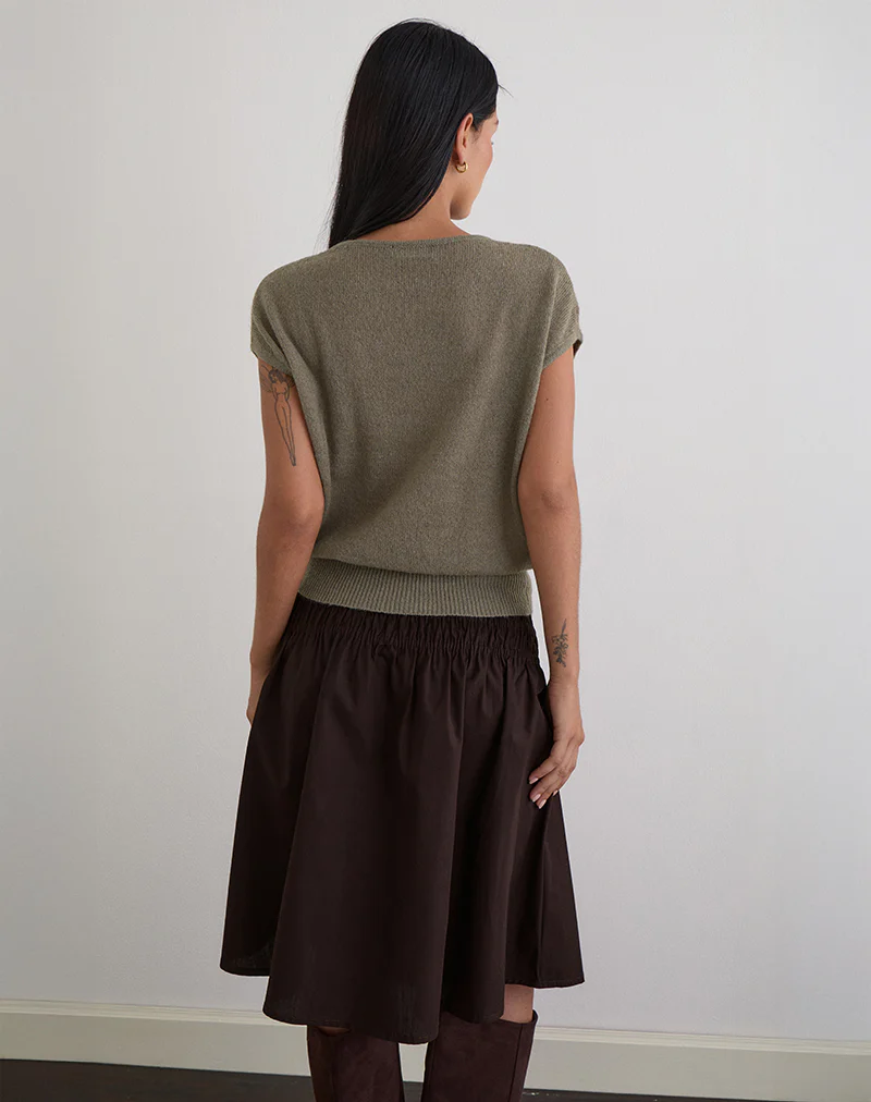 Sorin Deep Waistband Top in Knit Khaki - Image 5