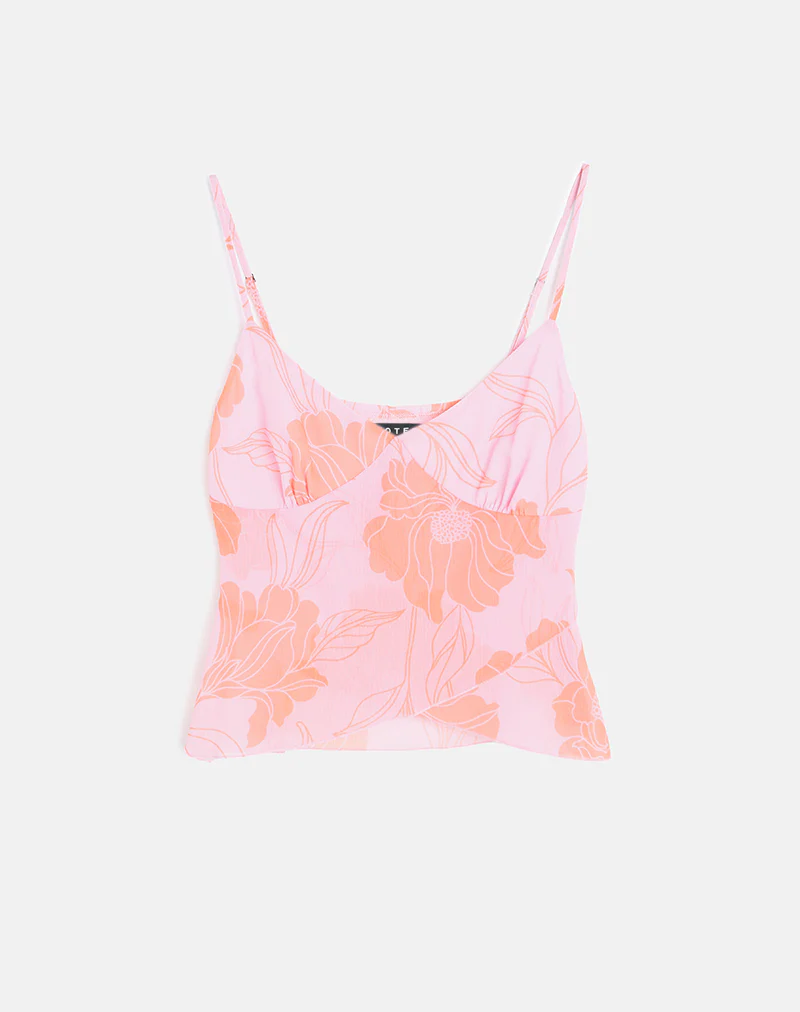 Sorira Flare Top in Floral Pink and Orange - Image 2