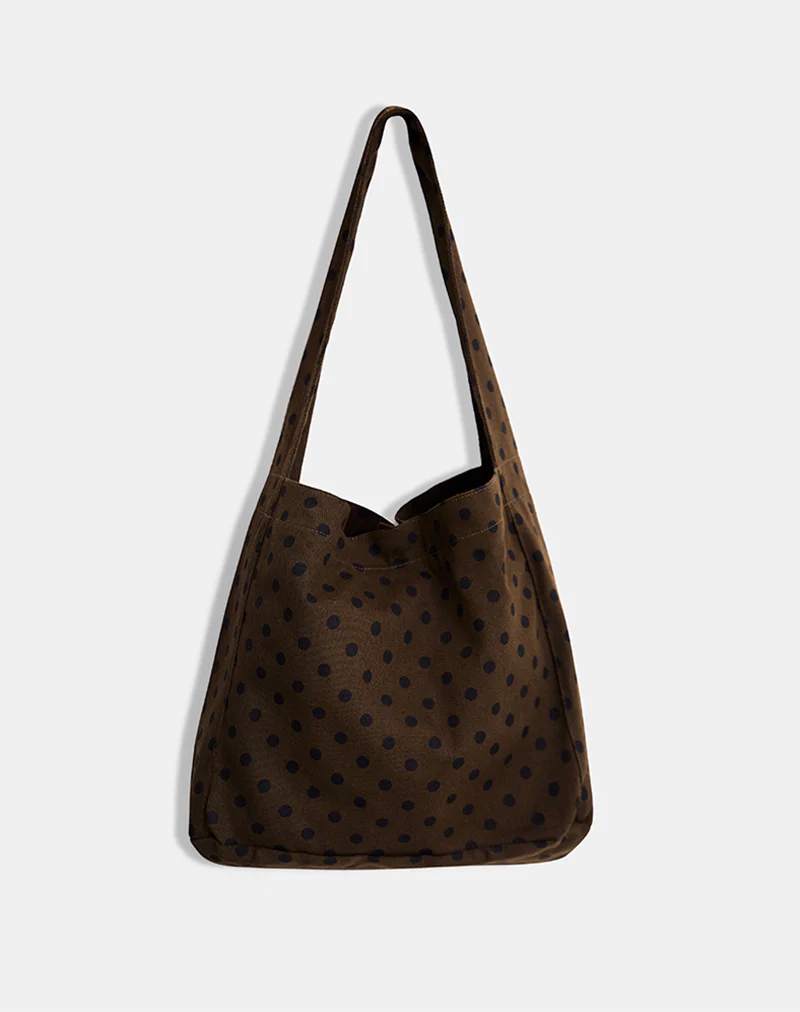 Sota Twill Bag in Brown with Black Polka Print - Image 2
