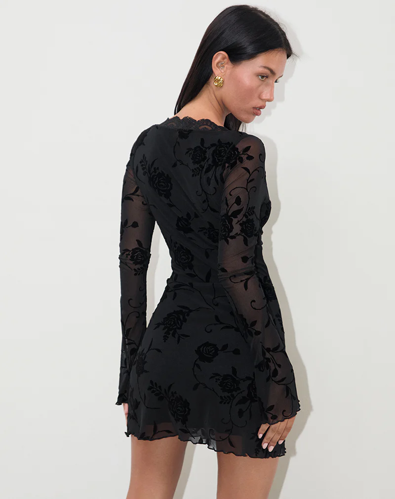 Sriti Mini Dress in Rose Flock Black - Image 4