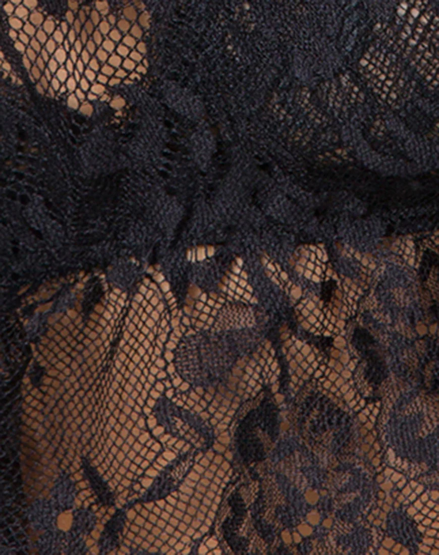 Stacey Crop Top in Floral Eyelash Lace Black - Image 4