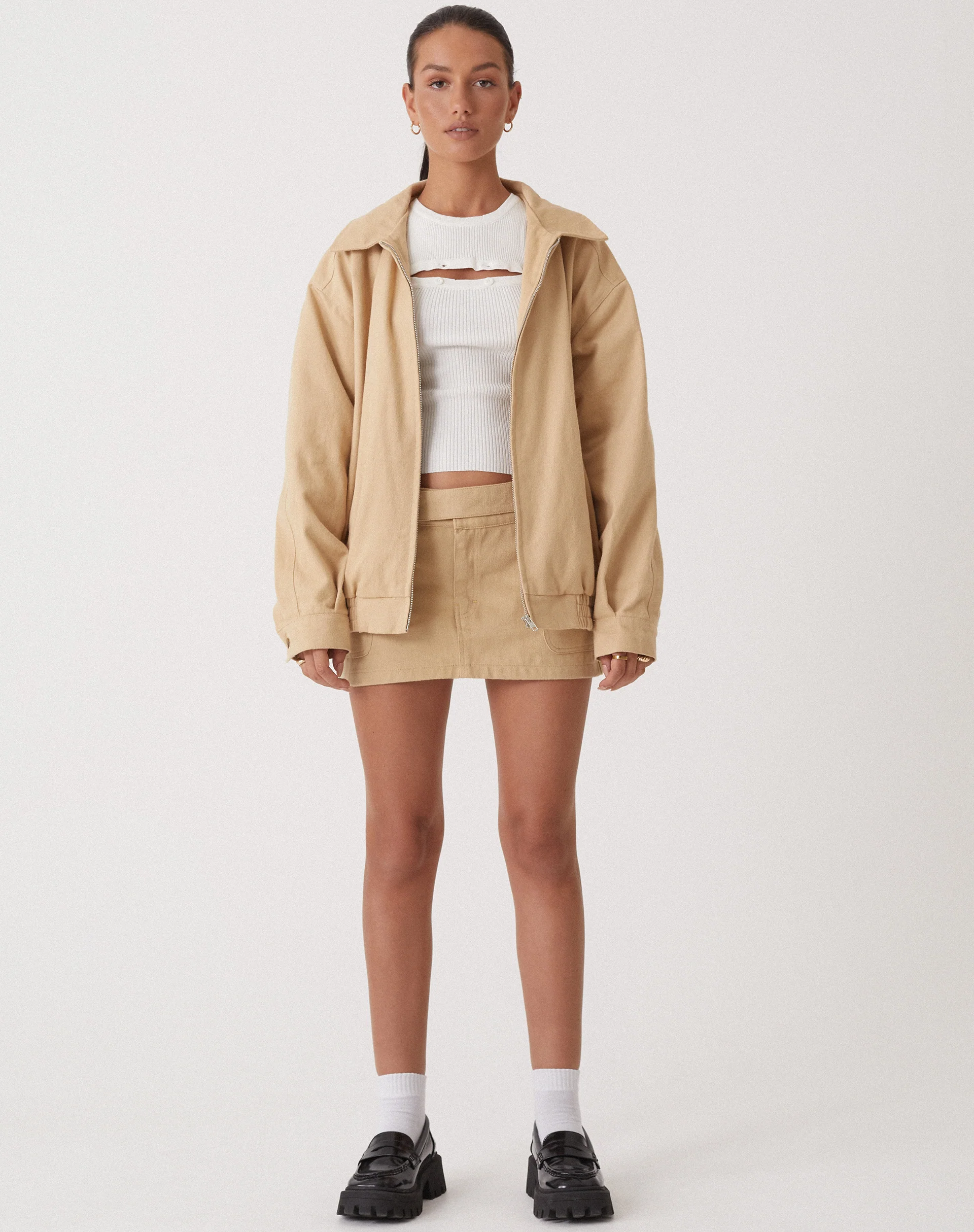 MOTEL X OLIVIA NEILL Stina Cargo Micro Skirt in Tan - Image 5
