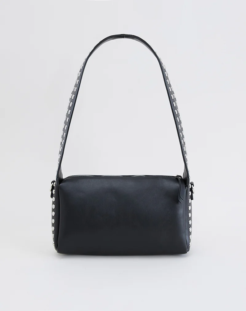 Studded Shoulder Bag in Black - Image 6