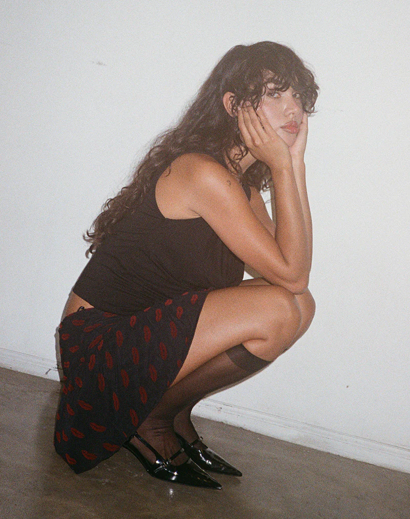 Subala Mini Skirt in Lips Flock Black - Image 3