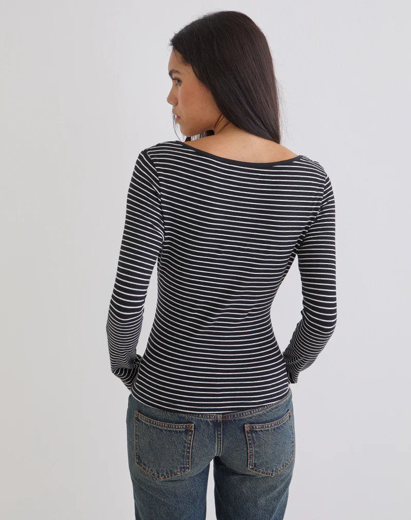 Subita Long Sleeve Top in Stripe Jersey Black and White - Image 4