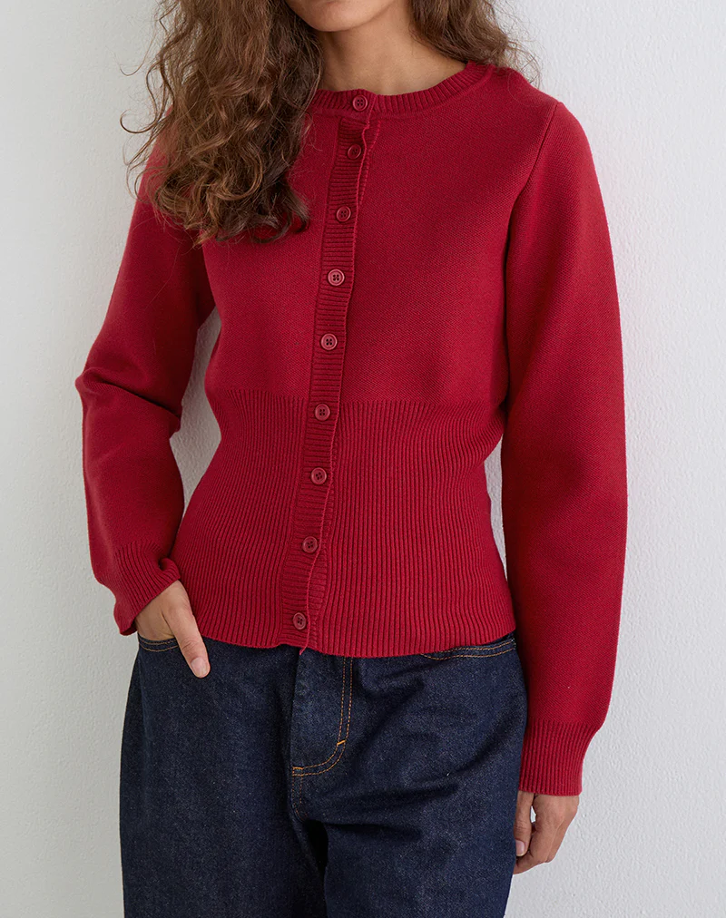 Subra Long Sleeve Cardigan in Red - Image 2