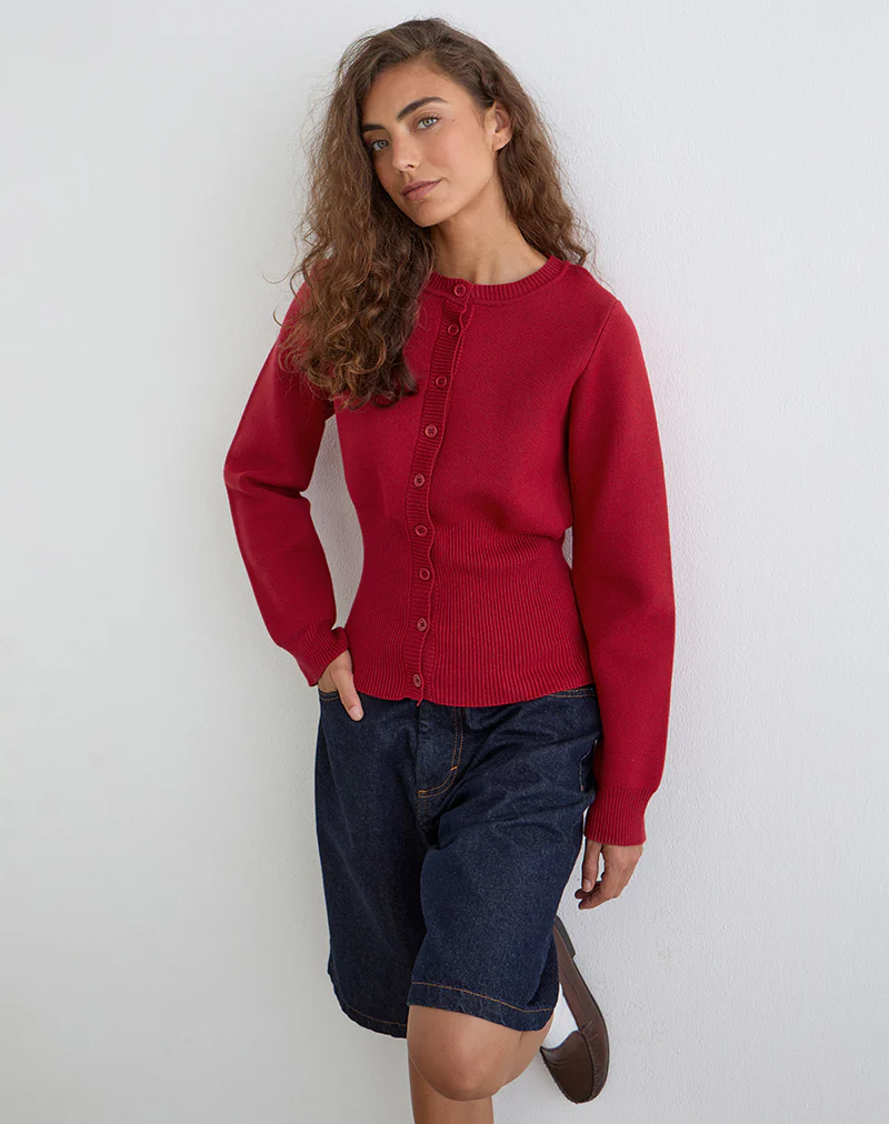 Subra Long Sleeve Cardigan in Red - Image 3