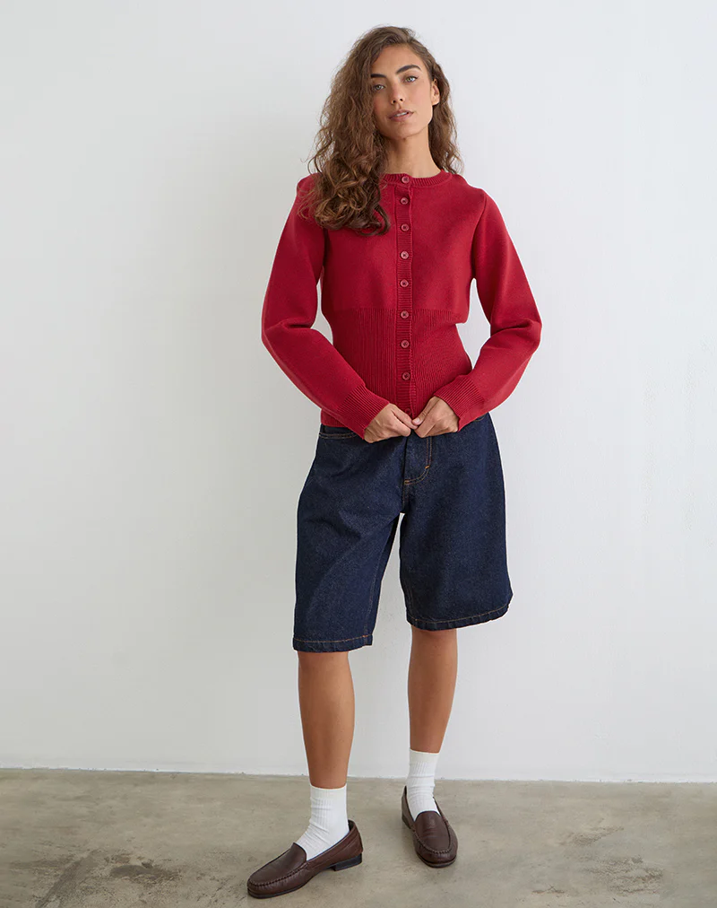 Subra Long Sleeve Cardigan in Red - Image 5