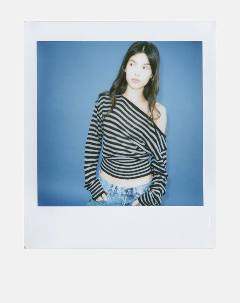 Suena Asymmetric Jumper in Stripe Black and Grey - Image 3