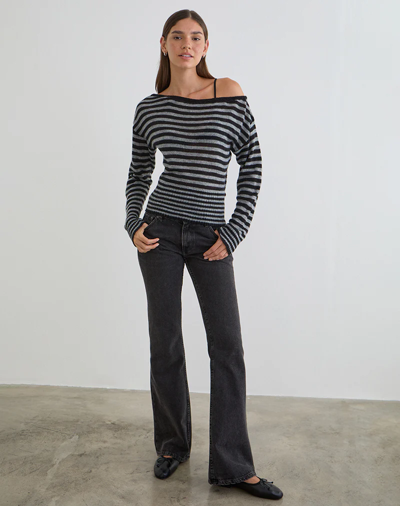 Suena Asymmetric Jumper in Stripe Black and Grey - Image 4