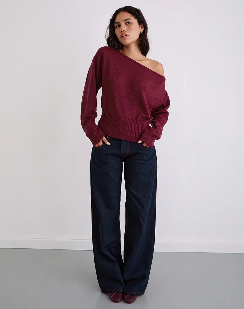Suena Asymmetric Jumper in Wine - Image 2