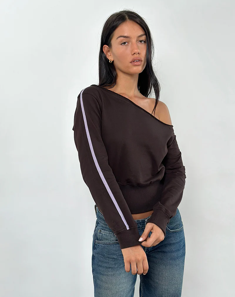 Sujana Asymmetric Sweatshirt in Bitter Chocolate with Violet Binding - Image 4