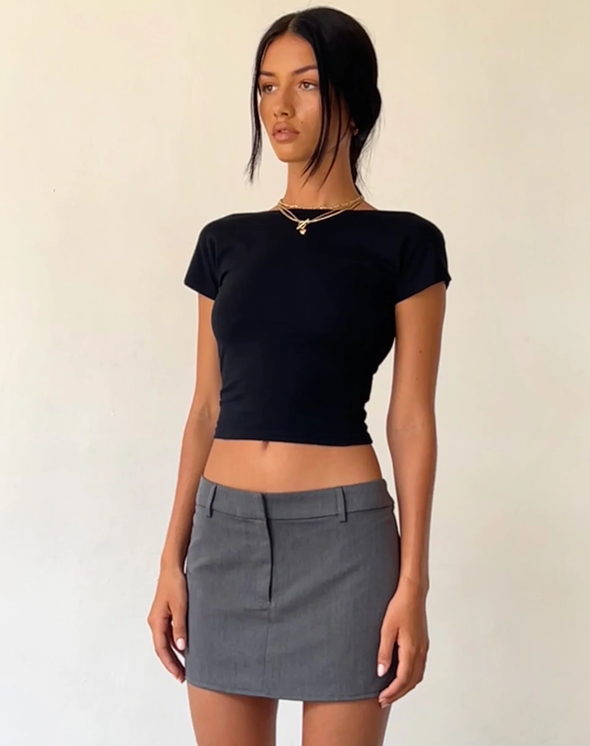 Sukra Mini Tailored Skirt in Charcoal - Image 3