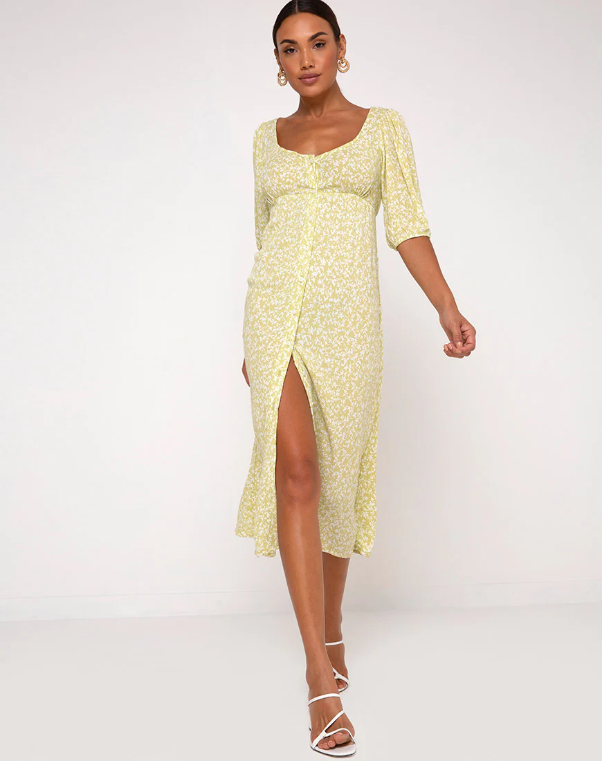 Sula Midi Dress in Crinkle Botanic Mint Foam