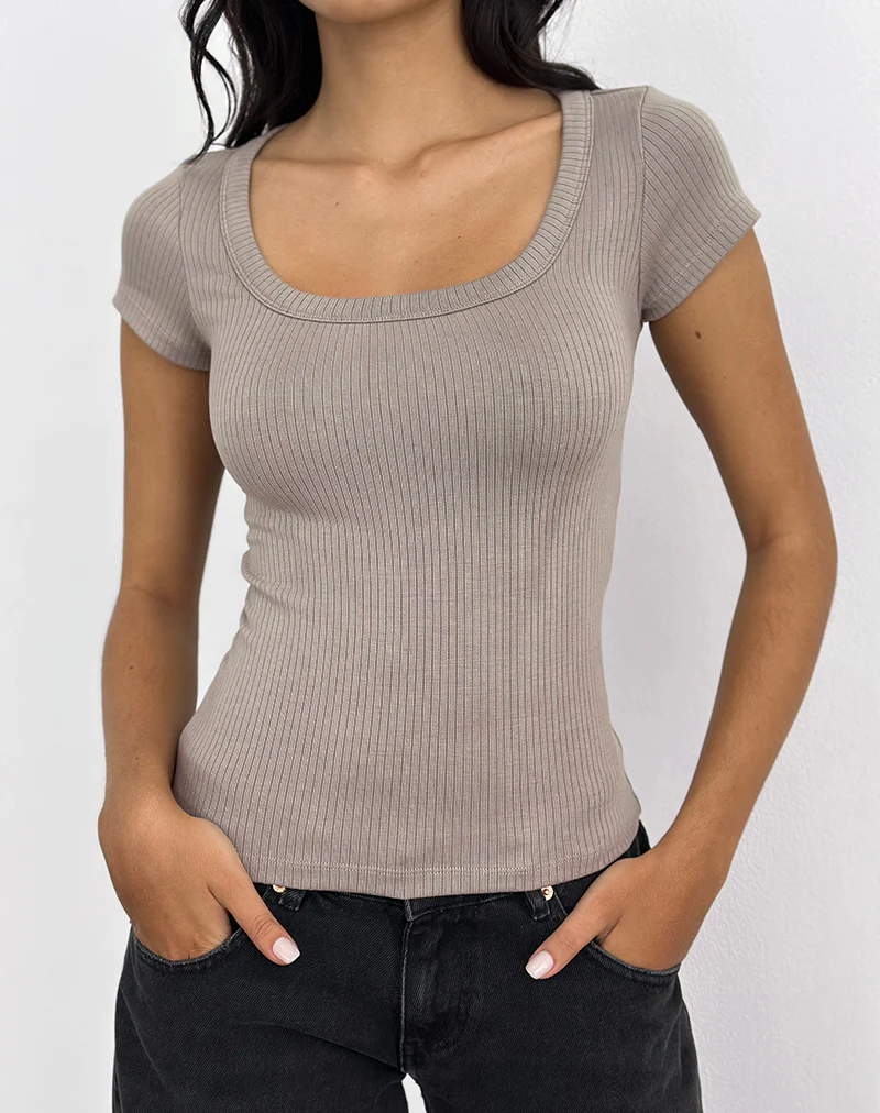 Sumala Tee in Thick Rib Moon Rock - Image 4