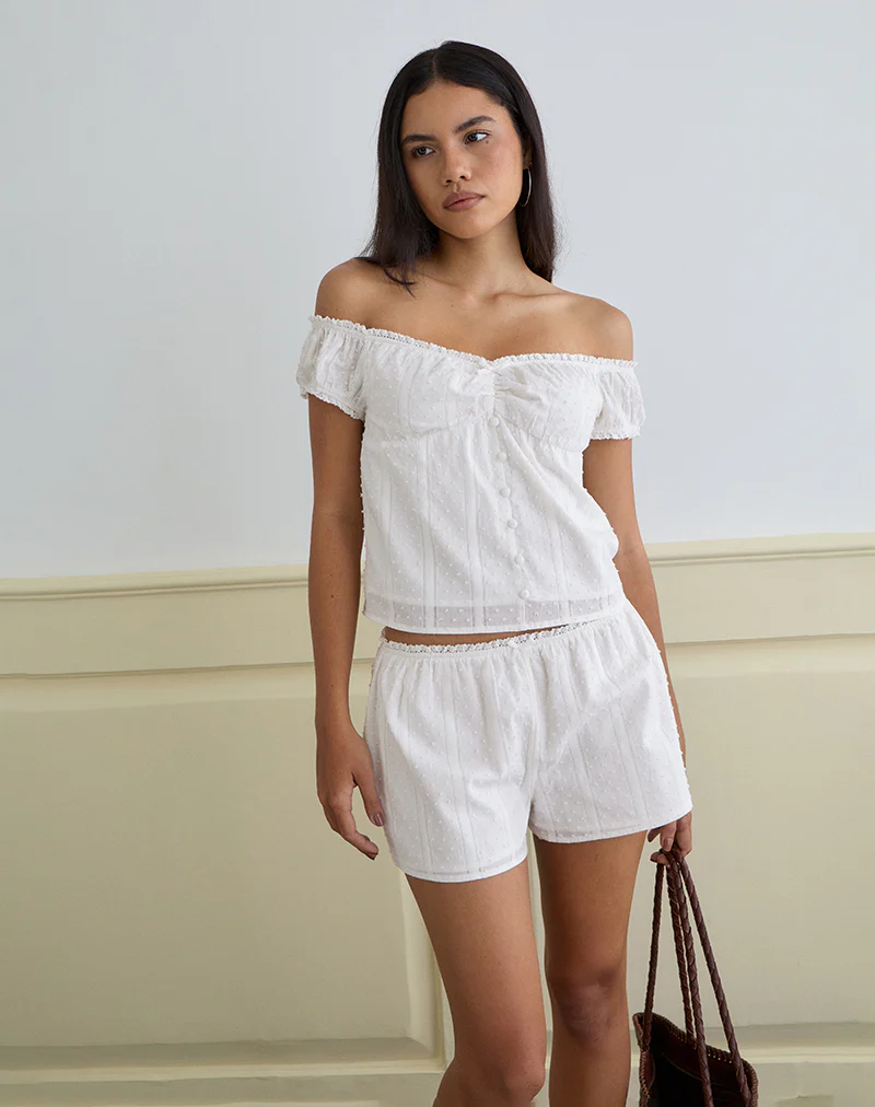 Sumi Shorts in Cotton Dobby White - Image 2