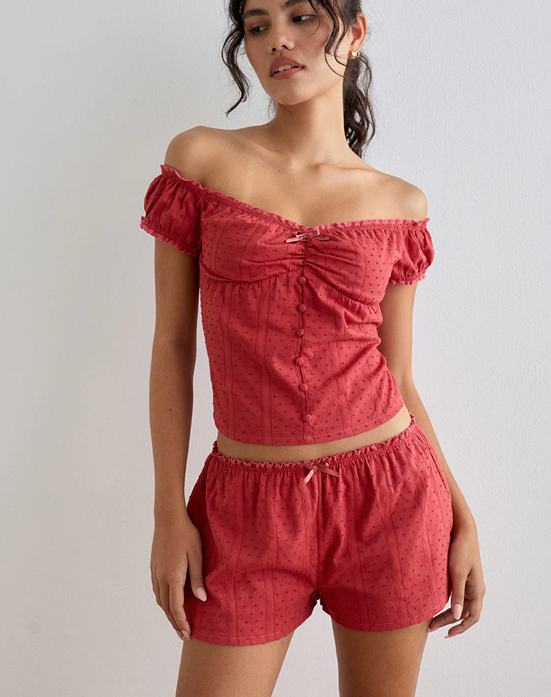 Sumi Shorts in Cotton Dobby Red - Image 2