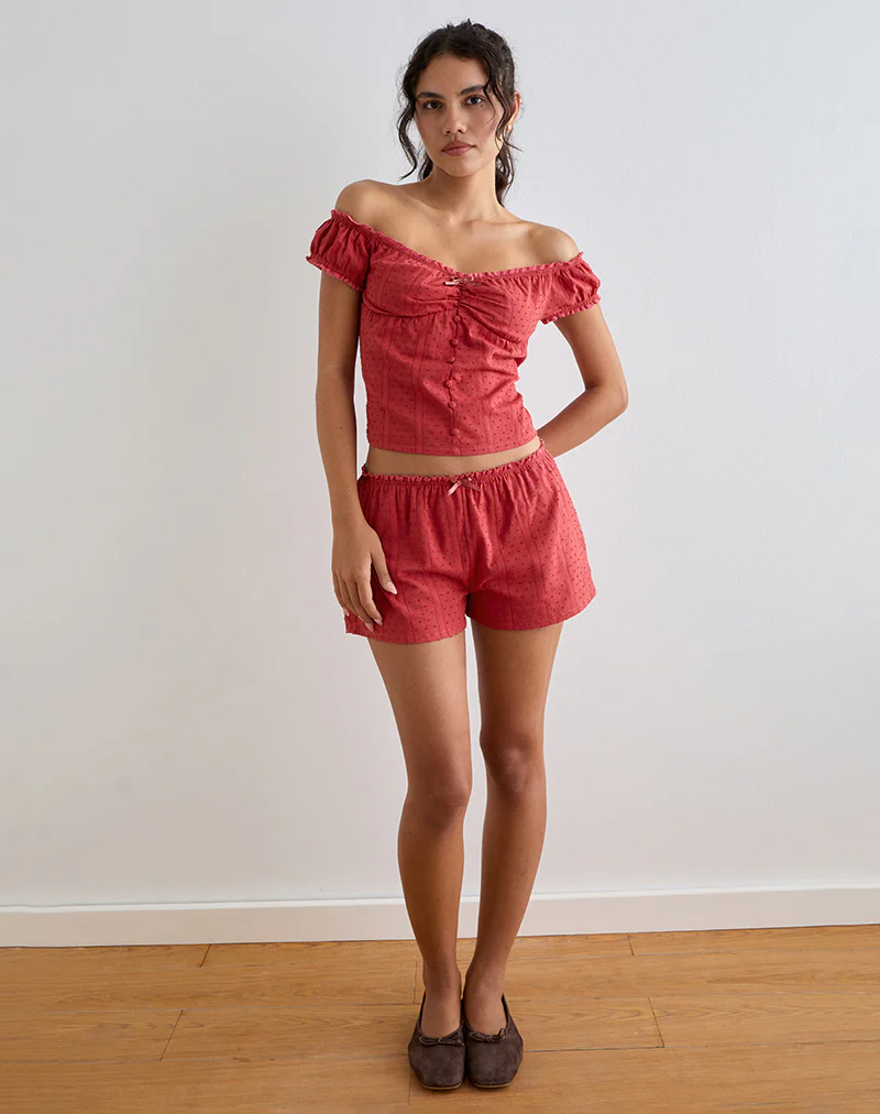 Sumi Shorts in Cotton Dobby Red - Image 3