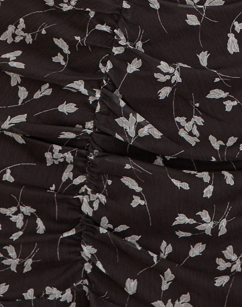 Sumiko Mini Dress in Flower Chiffon Brown - Image 5