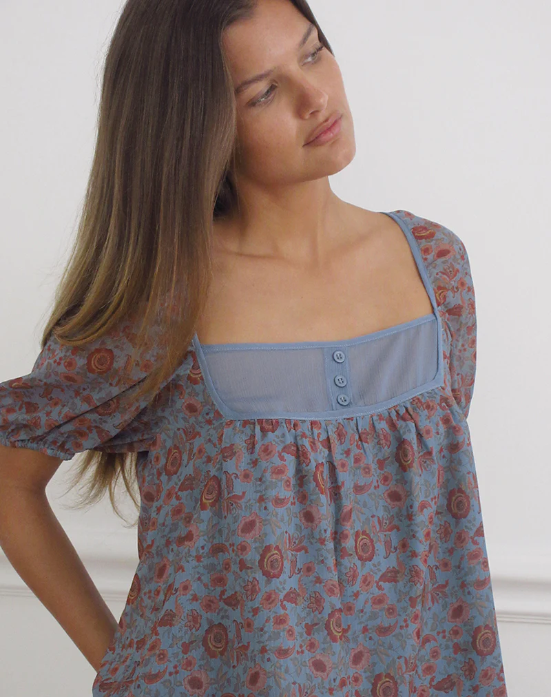Sumire Top in Shadow Blossom Blue Chiffon - Image 2
