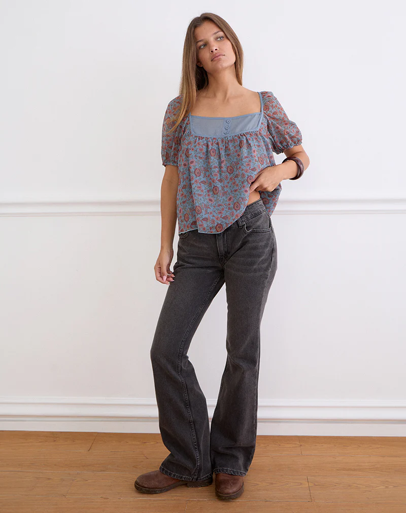 Sumire Top in Shadow Blossom Blue Chiffon - Image 3