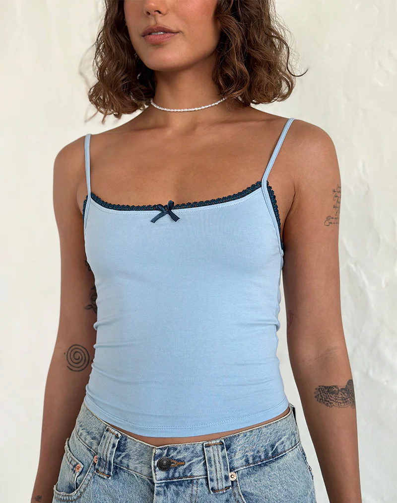 Suna Vest Top in Nantucket Blue with Mineral Blue Trim - Image 3
