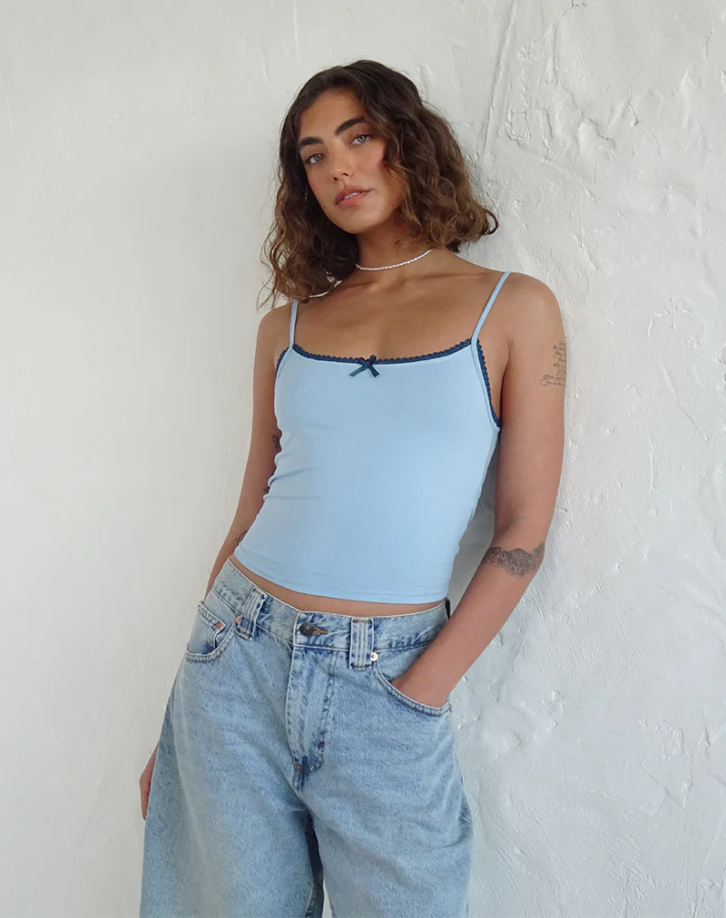 Suna Vest Top in Nantucket Blue with Mineral Blue Trim - Image 4