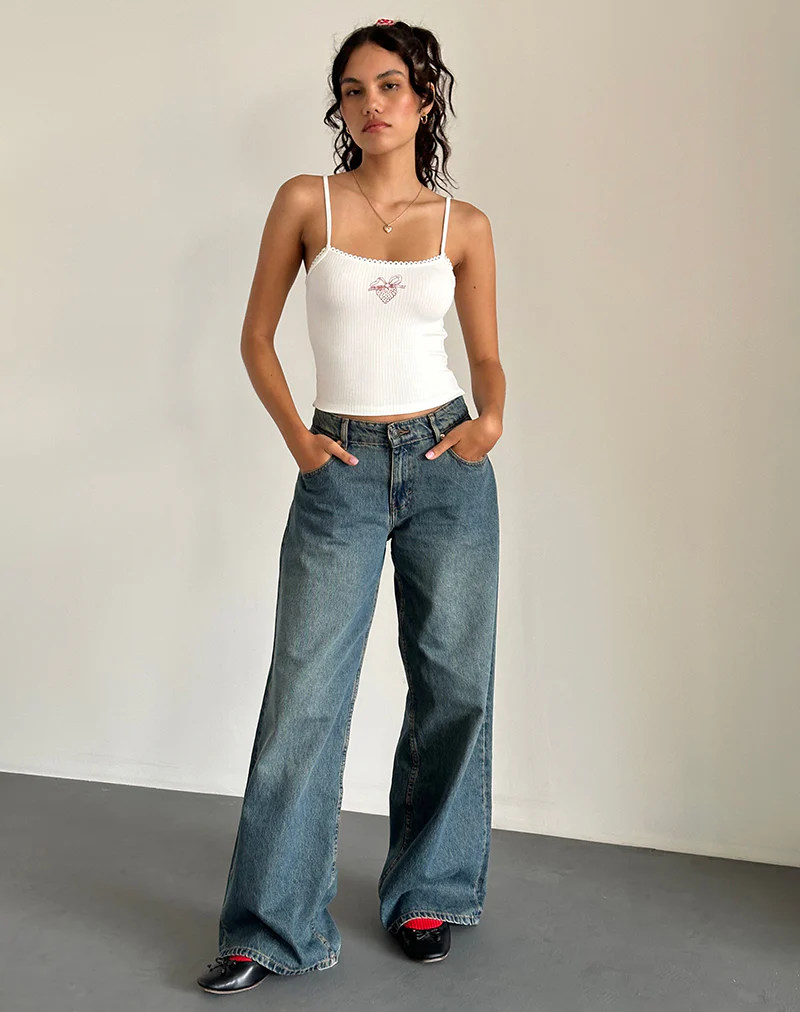 Suna Vest Top in Off White with Strawberry Bow Print - Image 2