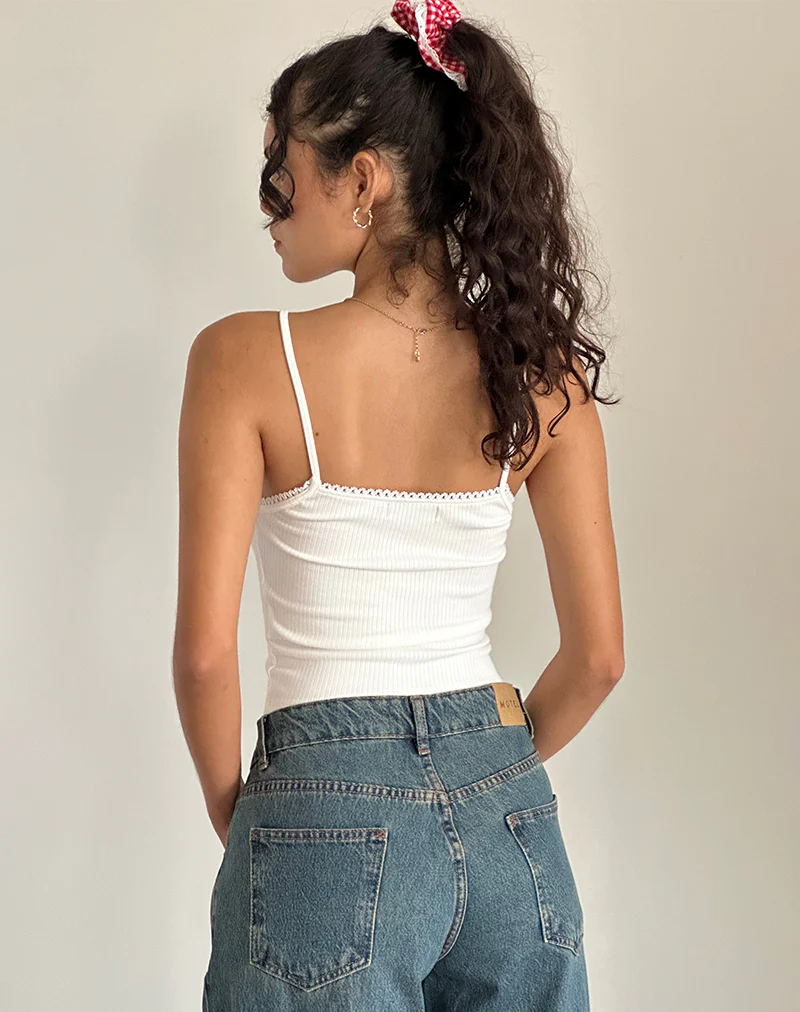Suna Vest Top in Off White with Strawberry Bow Print - Image 3