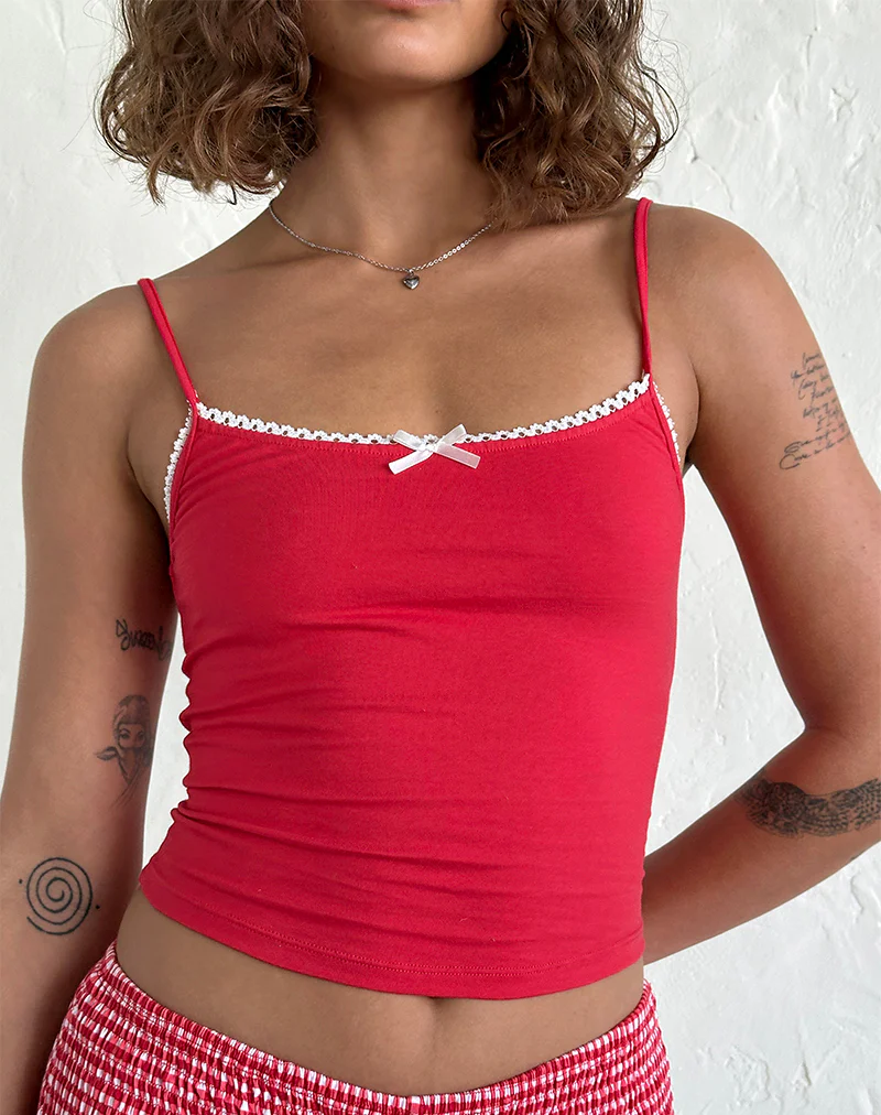 Suna Vest Top in Tango Red with Ivory Trim - Image 2