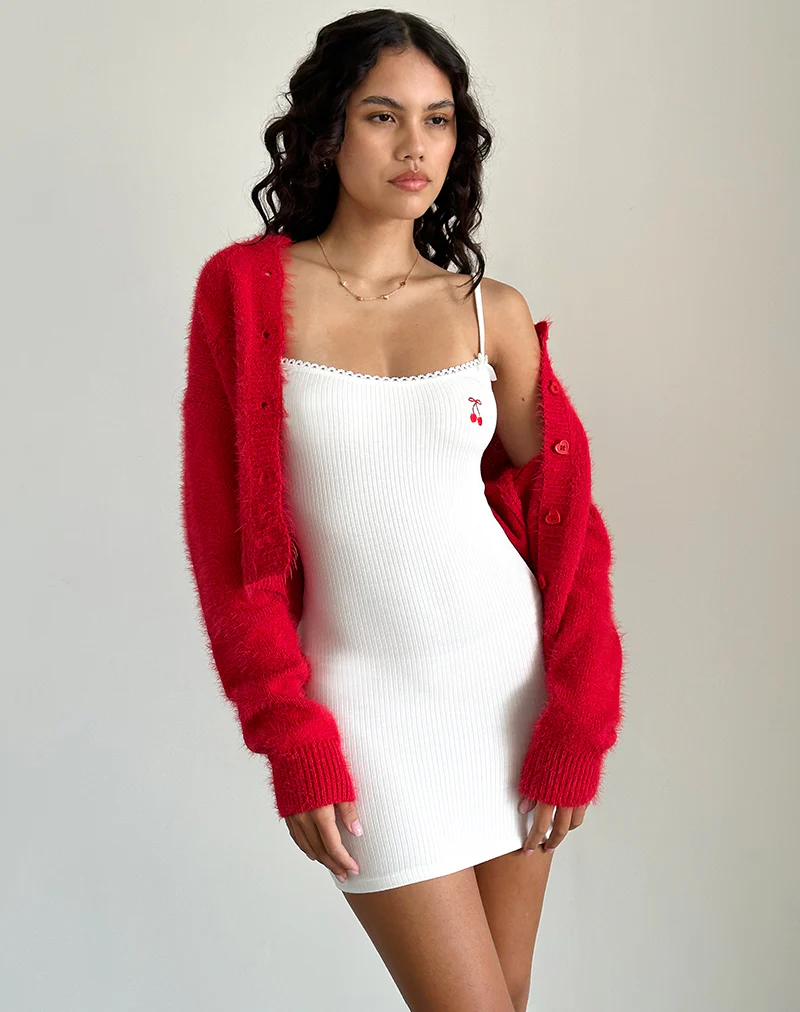 Sunali Mini Dress in Off White with Cherry Emb - Image 3