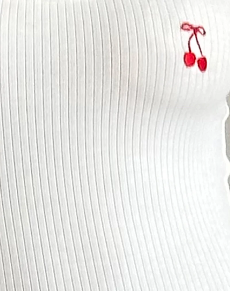 Sunali Mini Dress in Off White with Cherry Emb - Image 6