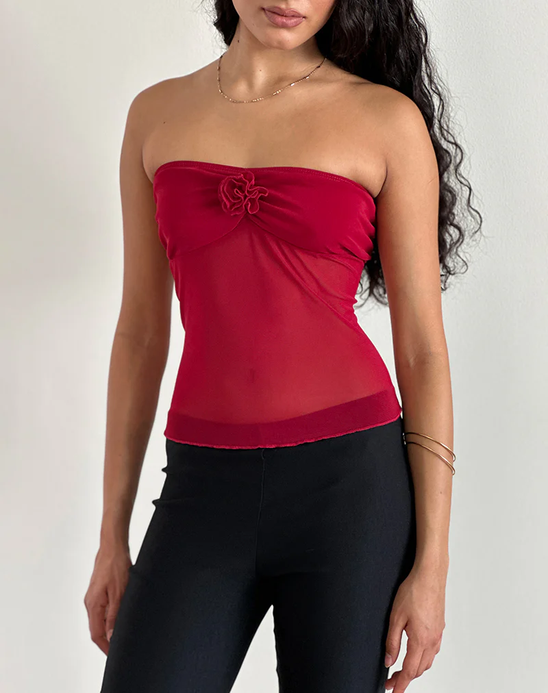 Sunniva Bandeau Top in Cherry Mesh - Image 4