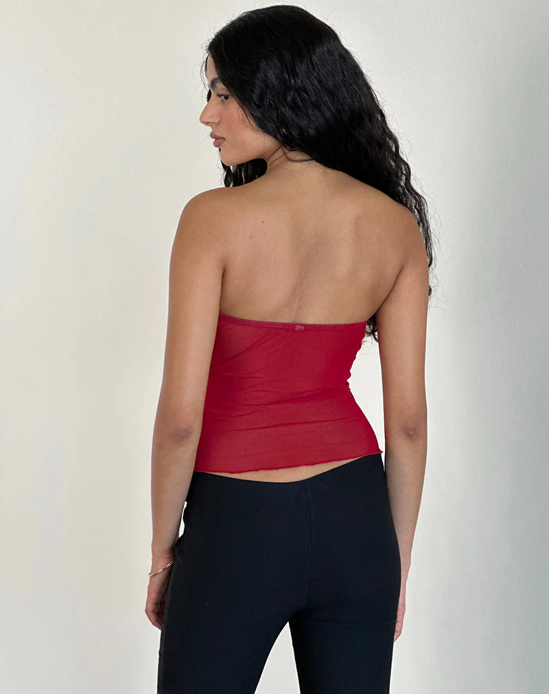 Sunniva Bandeau Top in Cherry Mesh - Image 5
