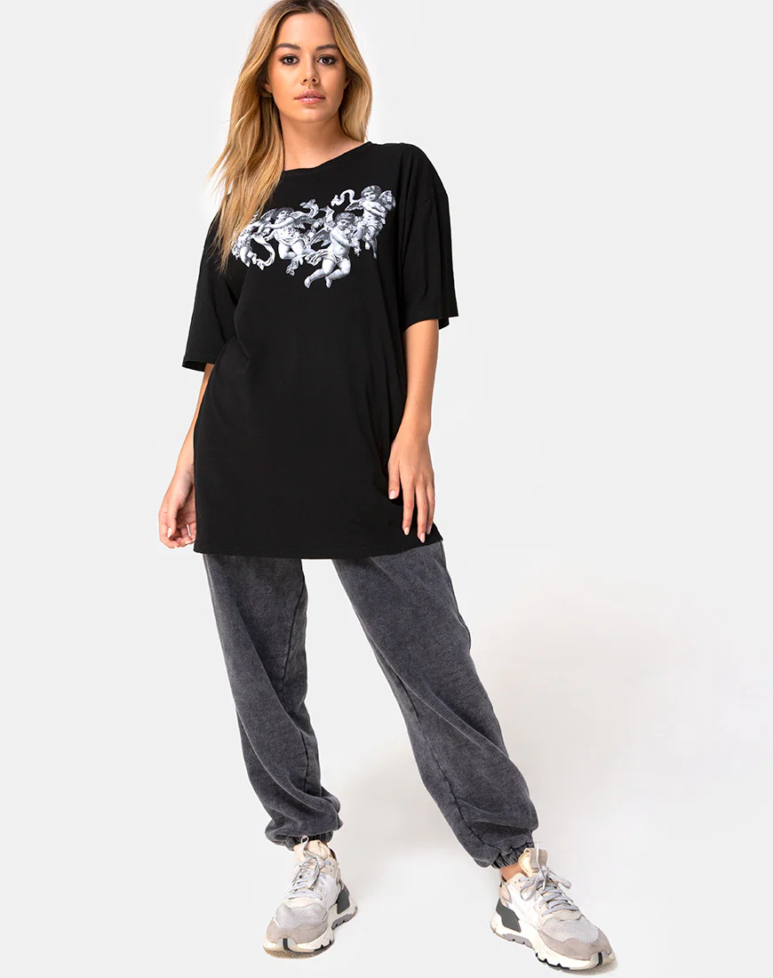 Sunny Kiss Tee in Black with Cherub - Image 4