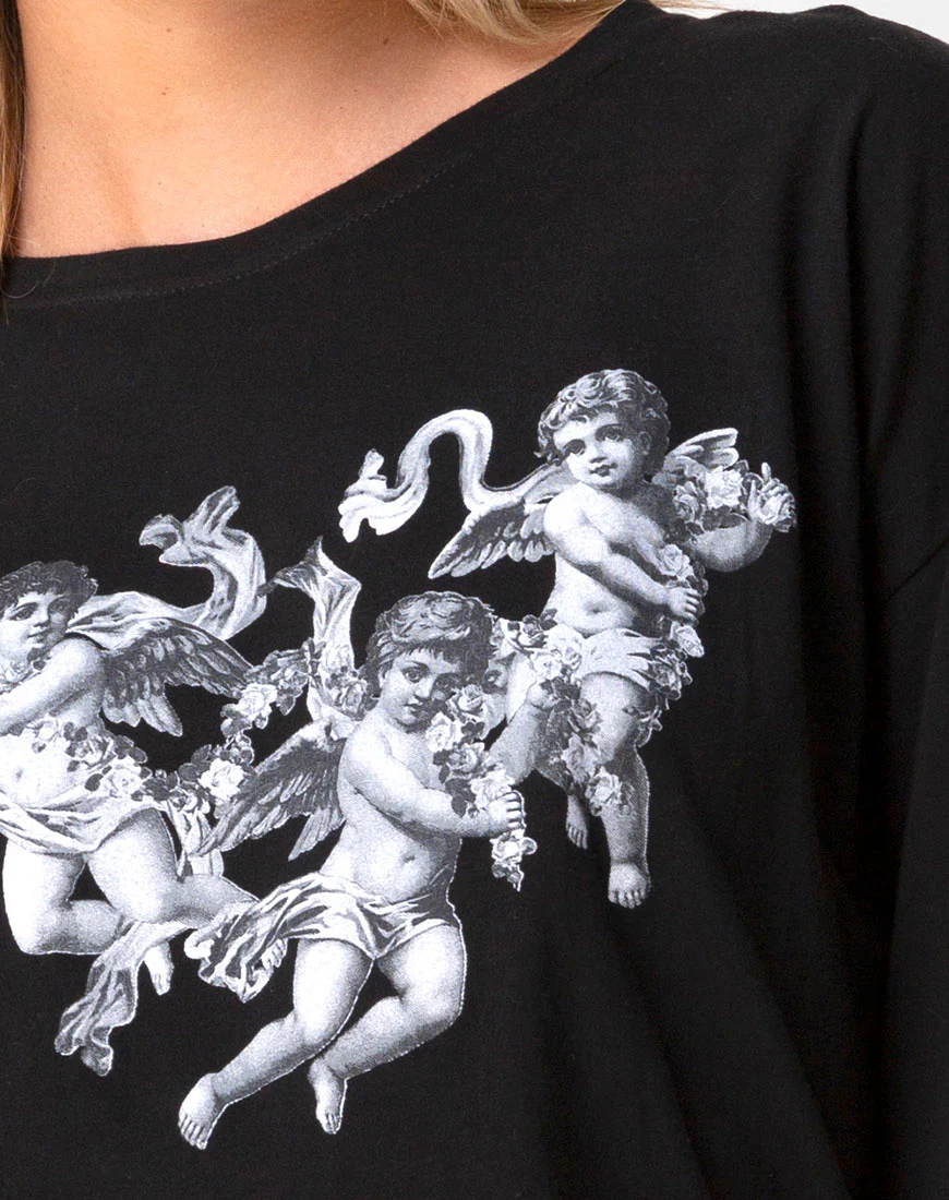 Sunny Kiss Tee in Black with Cherub - Image 6