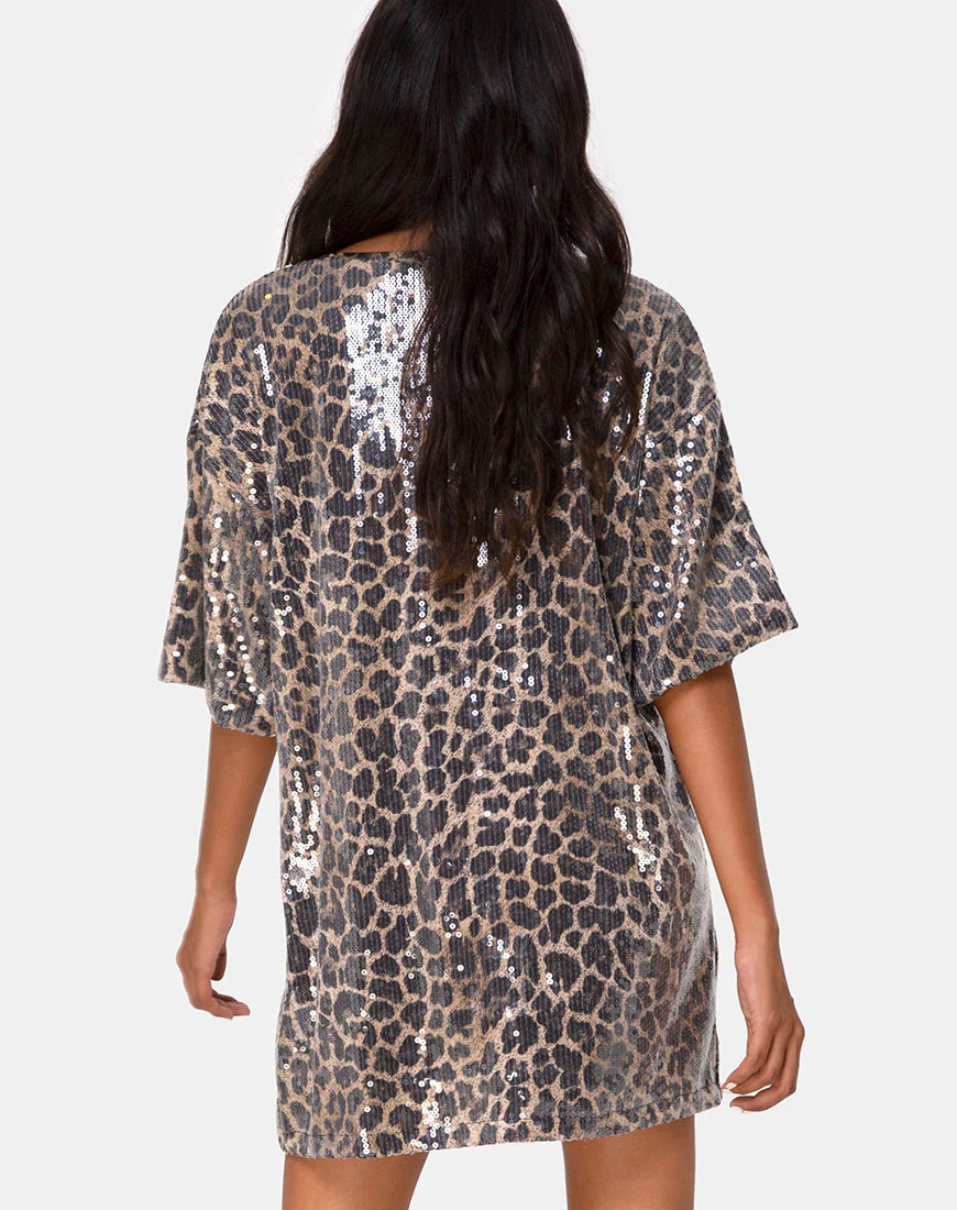 Sunny Kiss Oversize Tee in Leopard with Clear Sequin - Image 2