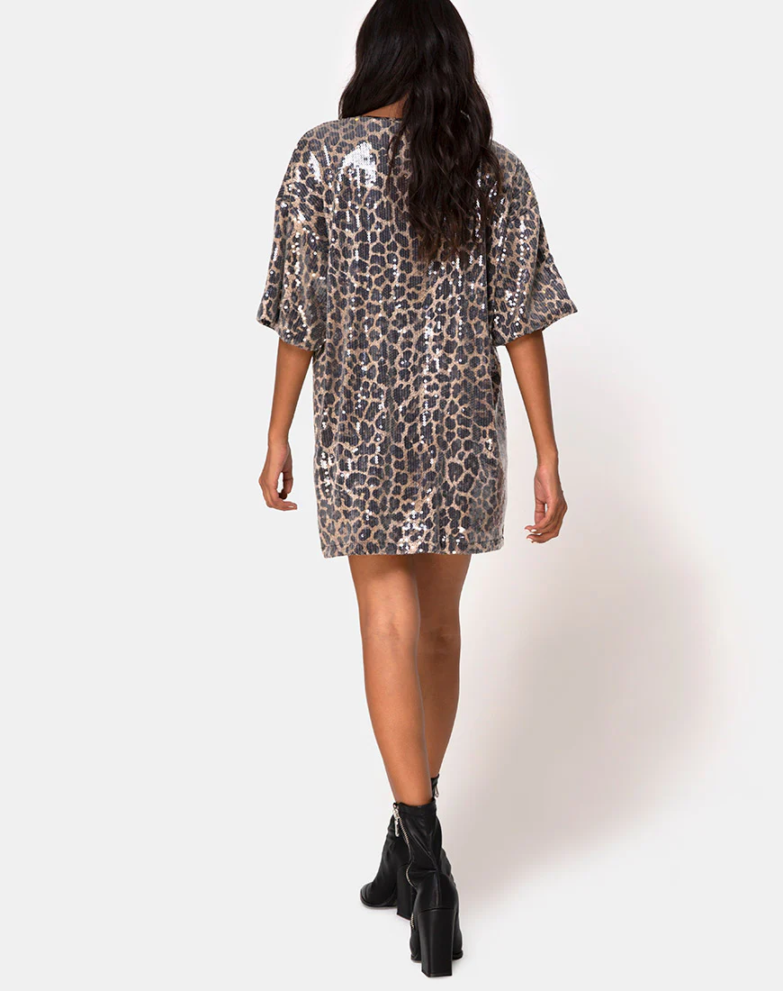 Sunny Kiss Oversize Tee in Leopard with Clear Sequin - Image 4