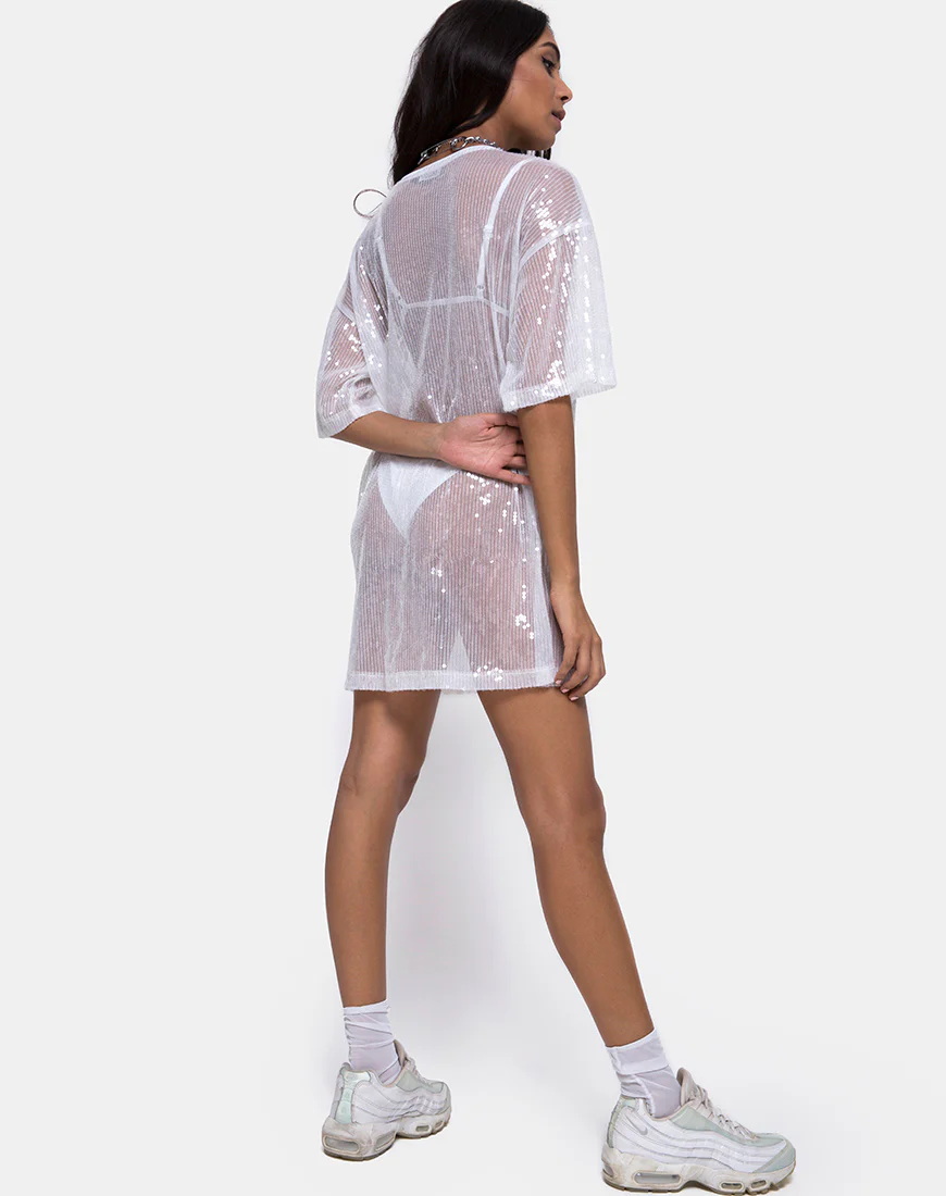 Sunny Kiss Tee in Sheer White Clear Sequin - Image 4