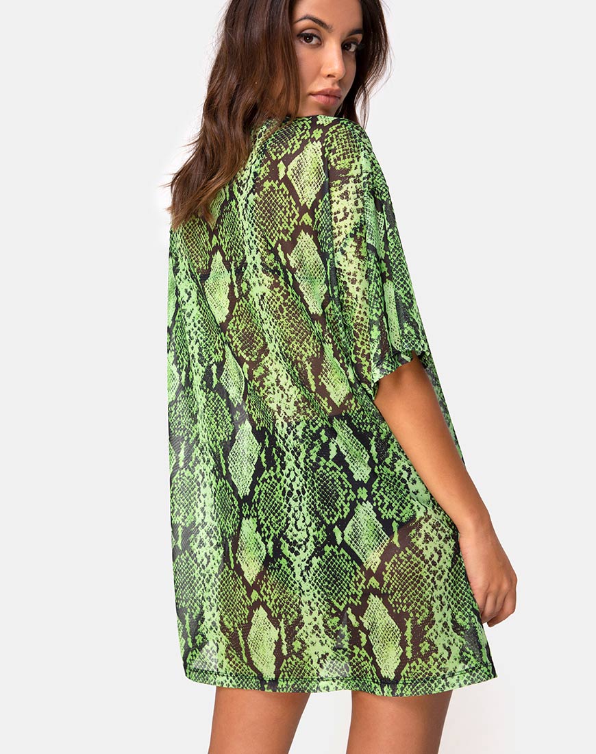 Sunny Kiss Oversize Tee in Slime Lime Snake Mesh - Image 2