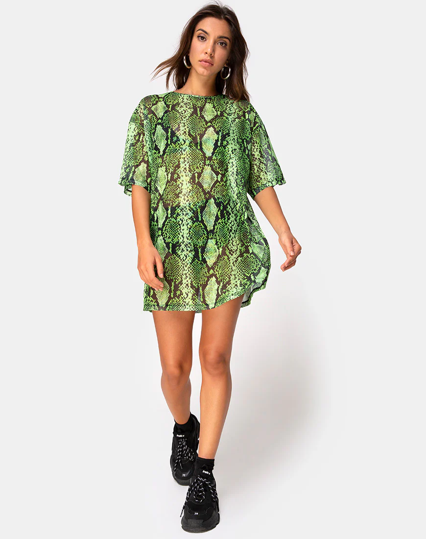 Sunny Kiss Oversize Tee in Slime Lime Snake Mesh - Image 3