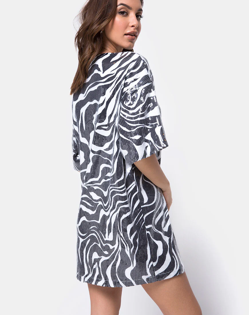 Sunny Kiss Oversize Tee in Trippy Zebra Clear Sequin - Image 3