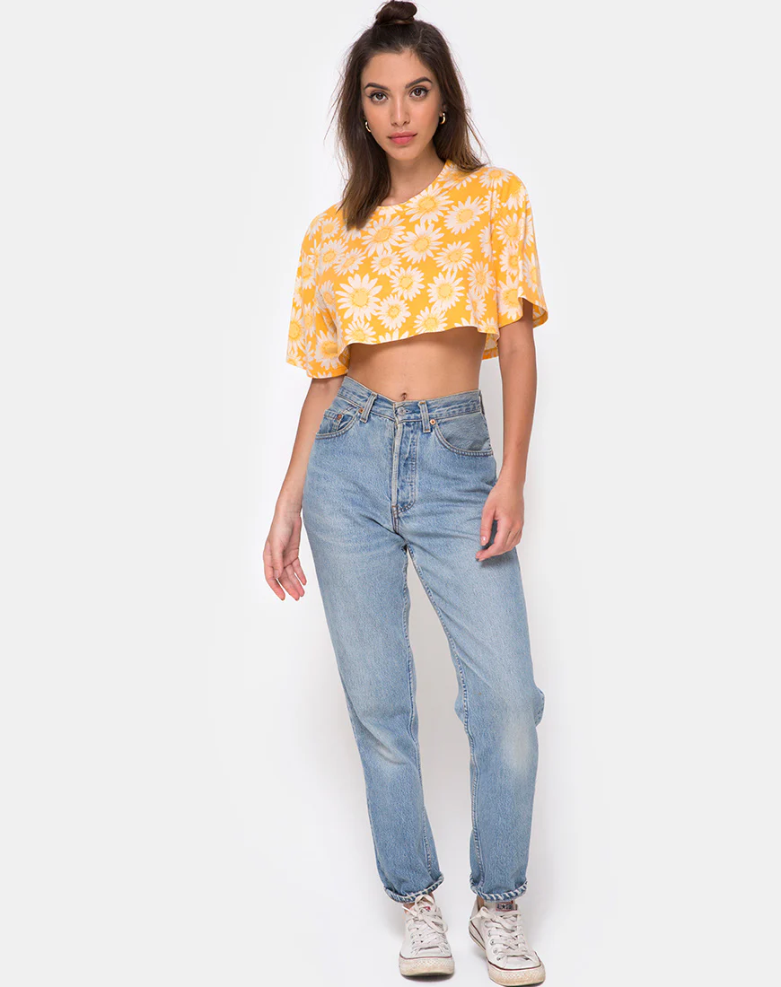 Super Crop Tee in Sunkissed Floral Yellow - Image 3