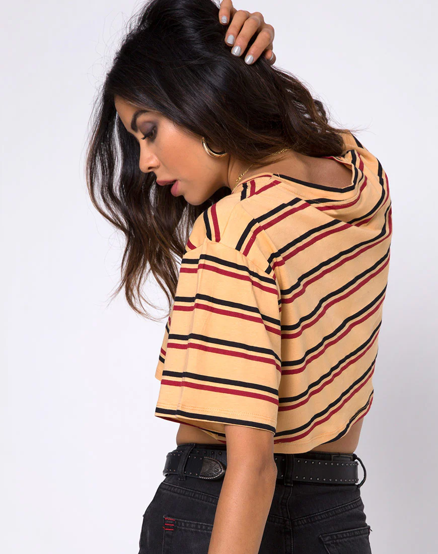 Super Cropped Tee in 70's Mustard Horizontal Stripe - Image 3