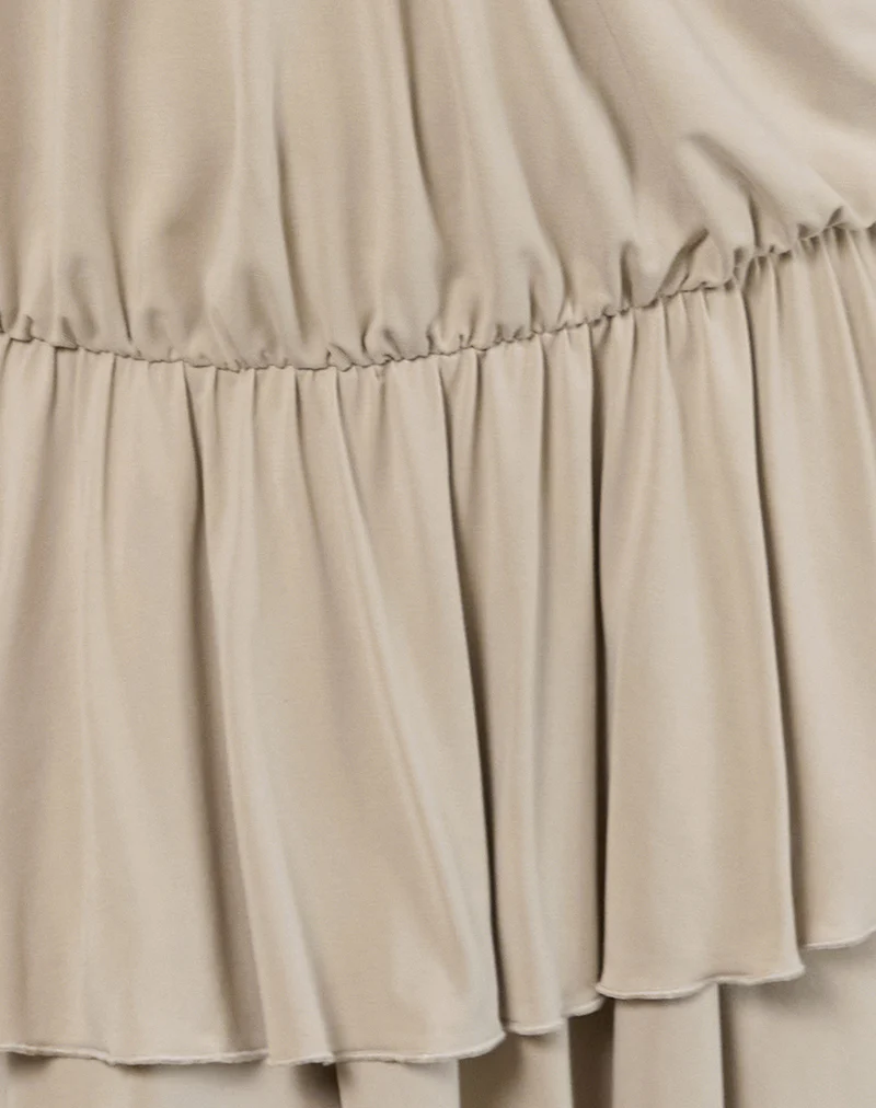 Suraya Plunge Mini Dress in Cupro Oatmilk - Image 6